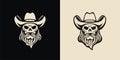 Bearded cowboy skull silhouette logo