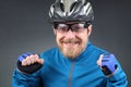 Bearded cyclist rejoices at victory