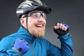 Bearded cyclist rejoices at victory