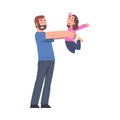 Bearded Dad Laughing and Playing with His Daughter Vector Illustration