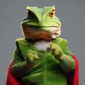 A bearded dragon as the Grinch, complete with a green furry costume and a sneer5