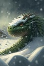 Bearded dragon in white snow - symbol for 2024, Generative AI