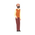 Bearded Elderly Man, Grandpa Character Cartoon Style Vector Illustration on White Background