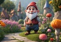 Bearded gnome in blossoming garden. Generative AI
