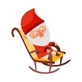 Bearded Gnome Character with Red Pointed Hat Sleeping in Rocking Chair Vector Illustration