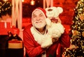 Bearded grandfather senior man celebrate christmas. Kind grandpa with teddy bear. Christmas decoration. Charity and