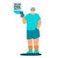 Bearded grandpa scan qr code. Seniors successfully using new technologies. Athletic looking happy elderly man uses smartphone for
