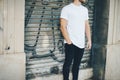 Bearded guy wearing white blank t-shirt and blue Royalty Free Stock Photo