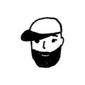 Bearded handsome man in a baseball cap. Hipster face icon isolated.
