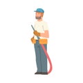 Bearded Handyman or Fixer as Skilled Man with Hose Engaged in Home Repair Work Vector Illustration