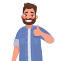 Bearded happy man shows thumb up. Gesture cool Royalty Free Stock Photo