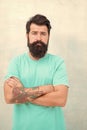 Bearded hipster brutal guy. Products is essential for maintaining men beard care. Grow long beard. Challenges like Royalty Free Stock Photo