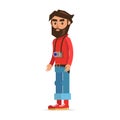 Bearded Hipster Man with Camera Cartoon Character