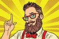 Bearded hipster man portrait pointing finger Royalty Free Stock Photo
