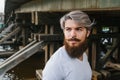 Bearded hipster with nose ring outdoor Royalty Free Stock Photo