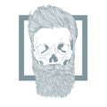 Bearded hipster skull with stylish hairstyle.