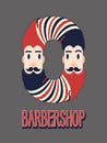 Bearded hipsters twins - Barber shop retro vintage label, badge, emblem or logo. Lettering logotype. Vector illustration Royalty Free Stock Photo