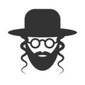 A bearded Jew in a hat and sunglasses. Hasidic icon. Vector illustration