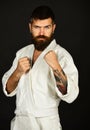 Bearded karate man, long beard, brutal caucasian hipster Royalty Free Stock Photo