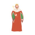 Bearded King with Crown and Scepter as Fabulous Medieval Character from Fairytale Vector Illustration