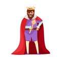 Bearded King with Crown and Scepter Wearing Red Mantle Vector Illustration