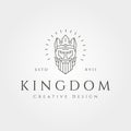 Bearded king head line art logo vector with crown symbol illustration design