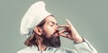 Bearded chef, cooks or baker. Bearded male chefs  on white, perfect. Professional chef man showing sign for Royalty Free Stock Photo