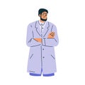 Bearded Male Doctor Character as Professional Hospital Worker with Folded Arms Vector Illustration