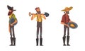 Bearded Male Prospector Character Gold Mining Holding Pan and Shovel Vector Set