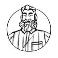 Bearded man avatar in circle. Happy male face with moustache, head portrait in round. Stylish modern person with trendy