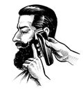 Bearded man and barbers hands