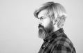 Bearded man. Barbershop procedures. Side view portrait.