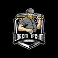 Bearded man with a baseball bat sport badge logo template