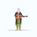 Bearded man beggar playing guitar tramp begging for help homeless jobless concept flat full length white background