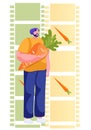 Bearded man with carrots. Gardener or farmer holding orange carrots. Healthy eating, vegan food