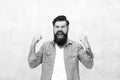 Bearded man celebrate success. everyday winner. Male fashion. happy mature hipster with beard. brutal hipster with Royalty Free Stock Photo