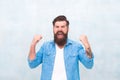 Bearded man celebrate success. everyday winner. Male fashion. happy mature hipster with beard. brutal hipster with Royalty Free Stock Photo