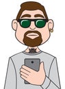 Bearded Man on Cell Phone Royalty Free Stock Photo