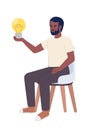 Bearded man on chair holding light bulb semi flat color vector character Royalty Free Stock Photo