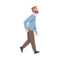 Bearded Man Character Going or Walking Taking Steps Forward Side View Vector Illustration