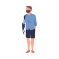 Bearded Man Character with Replaced Robotic Arms as Body Part Prosthesis Restoring Normal Functioning Vector