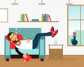 Bearded Man Character Sleeping on the Sofa Vector Illustration