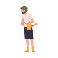 Bearded Man Character Standing with Watering Can Engaged in Plant Cultivation Vector Illustration Royalty Free Stock Photo