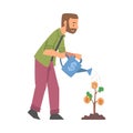 Bearded Man Character with Watering Can Cultivating Money Tree Vector Illustration Royalty Free Stock Photo