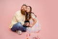 Bearded man with crown headband pouting Royalty Free Stock Photo