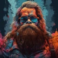 Colorful Post-apocalyptic Illustration Of A Beard-wearing Man