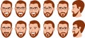 Bearded man with different facial expressions set vector illustration. Set of different emotions male character Royalty Free Stock Photo