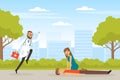 Bearded Man Doctor with First Aid Kit Rushing to Rescue Man Lying on the Ground Vector Illustration Royalty Free Stock Photo