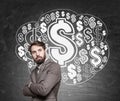 Bearded man and dollar sign cloud Royalty Free Stock Photo