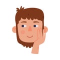 Bearded Man Head with Smiling Face Emotion Looking Somewhere Leaning on Hand Vector Illustration